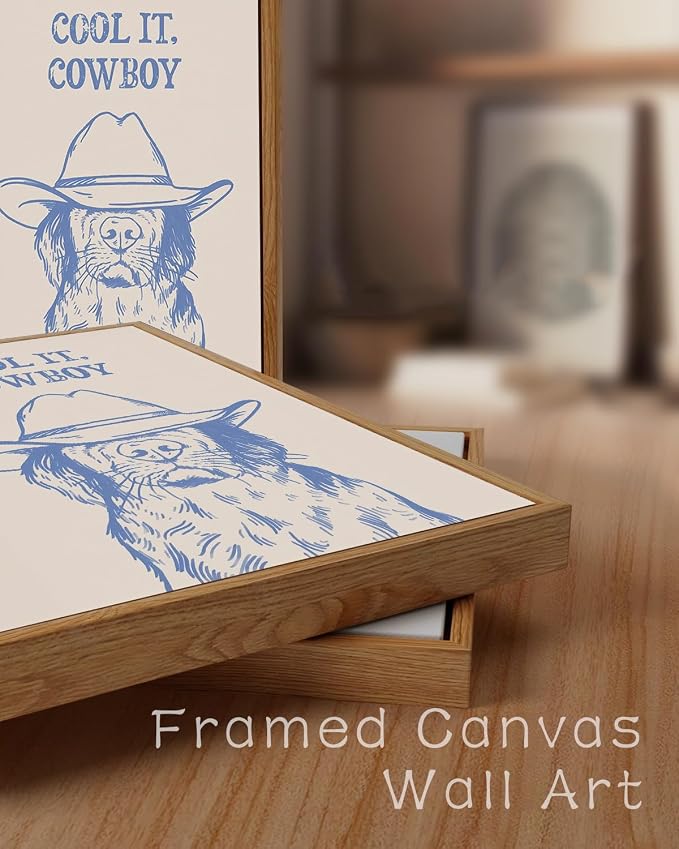 ZZLWBKGL Western Wall Decor Cool It Cowboy Wall Art Cowboy Dog Canvas Art | Vintage Artwork Funny Animal Picture for Living Room Bathroom Nursery 12x16in