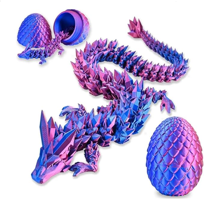 3D Printed Dragon Easter Egg - Perfect Basket Essentials Stuffers, Prefilled Easter Egg Filled with Toy, Articulated Crystal Dragon Fidget Toy