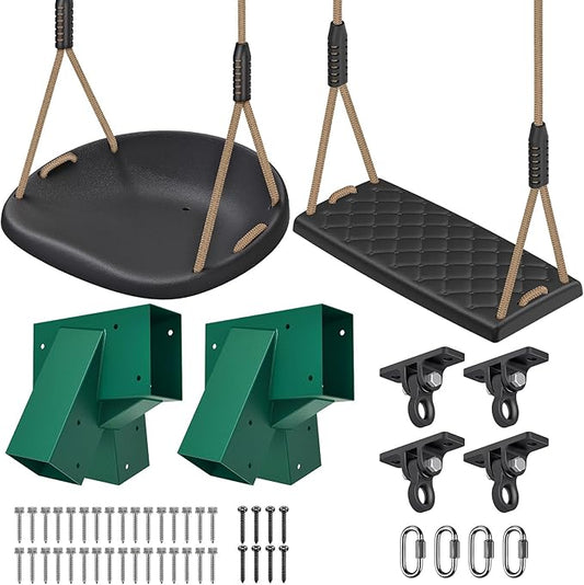 SELEWARE Heavy Duty Swing Set Brackets Kit with 2 A-Frame Swing Set Brackets, 4 Swing Hangers & 2 Swing Seats for Backyard Playground, DIY Outdoor Kids Playset, Mounting Hardware Included