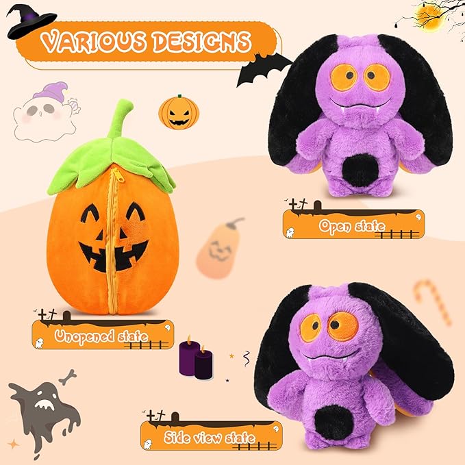 MIAODAM Halloween Bat Stuffed Animal, 11inch Reversible Halloween Pumpkin Bat Plush Pillow, Cute Plushies Toy Gift for Baby Toddler Girls Boys