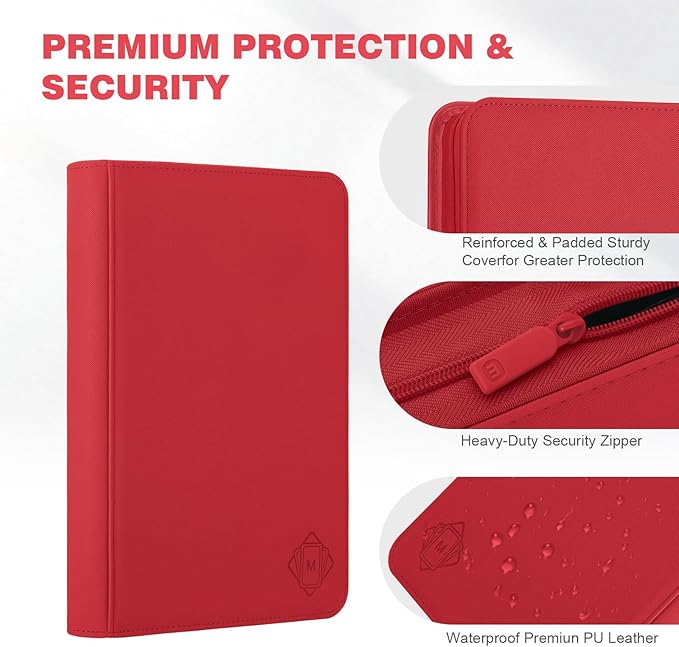 Trading Card Binder with 9 Side Loading Pocket Card Album Hold Up to 540 Cards PU Card Collection Binder, Collectible Albums Card Folder for MTG, TCG, Sports Cards（9-Red）