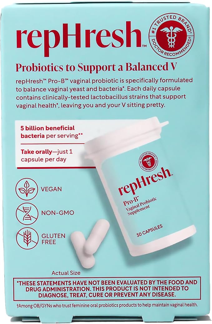 RepHresh Pro-B Vaginal Probiotic Supplement, 30 Capsules, Pack of 2