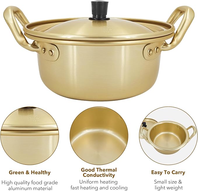 Korean Ramen Pot with Lid - Light Weight Ramen Cooker Pot, Korean Cookware Noodle Pot Fast Heating for Kitchen Cookware, Easy Light Stockpot Soup Pot, Healthy, Sturdy, & Dishwasher Safe (16cm)