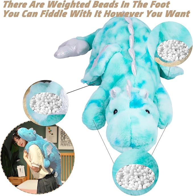 ARELUX Large 37in Cute Dragon Stuffed Animals Plush Toy Soft Colorful Green Pterosaur Plushie Giant Fuzzy Dinosaur Pillow Plushies with Wings Cuddly for Friends Family Member