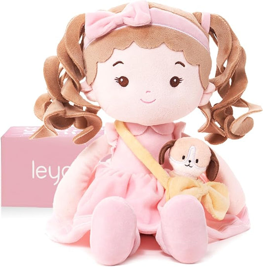 LeyaDoll Soft Baby Doll Toys (16''), My First Baby Rag Doll for 1 Year-Old Girl Birthday Gift, Christmas Plush Toys Gift for Toddler Kids Infants-Daydream-Mia-and-Her-Pet-Dog