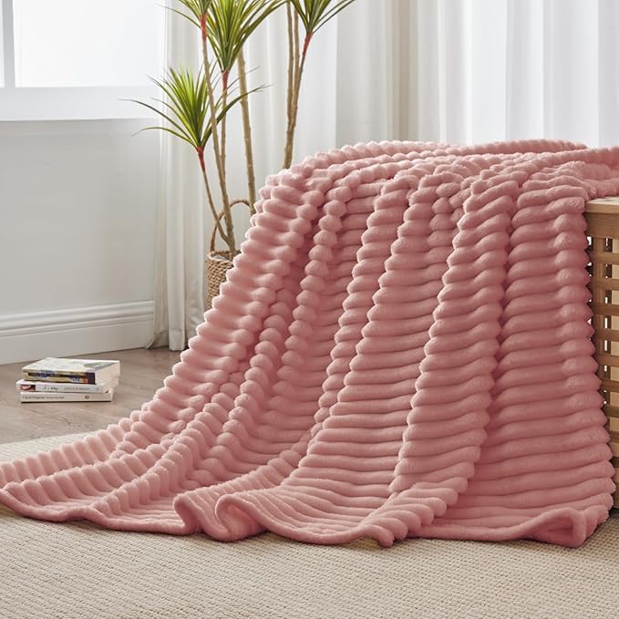 BEDELITE Striped Fleece Throw Blanket, Dusty Pink, 50"x60" | 300GSM Microfiber Fleece, Soft Cozy, Lightweight Warm, Double-Sided Plush, Machine Washable, Gift, Room Decor, for Couch Sofa