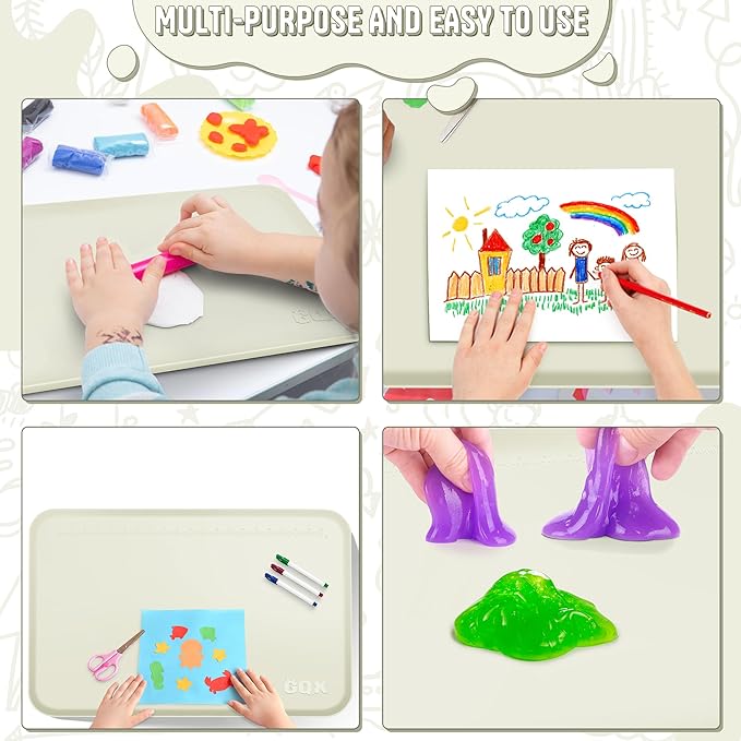 Silicone Art Mat for Crafts, 24" x 16" Painting Mat for Kids with Raised Sides to Stay Tidy, Paint Craft Mats for Clay, Resin, Slime, Jewelry-Making & Crafts Creation (White)