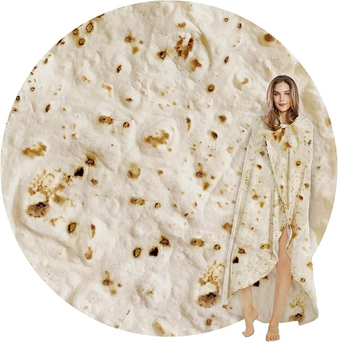 SeaRoomy 60 inches Burrito Tortilla Blanket, Funny Food Throw Blanket | White Elephant Gifts, Gag Gifts For Teen Boys & Girls, Novelty Christmas Birthday Presents, Double Sided, Soft Flannel