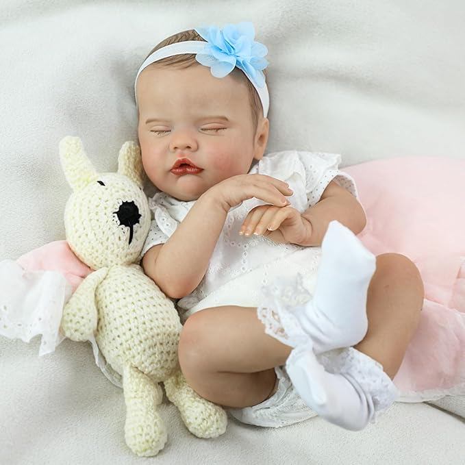 SCOM Reborn Baby Doll Girl 20" — Sleeping Newborn, Weighted Soft Cloth Body & Soft Vinyl Limbs, Hand-Painted Hair, Hand-Rooted Lashes, Magnetic Pacifier, Gift Box, Fits 0–3M Clothes, ASTM F963/EN71