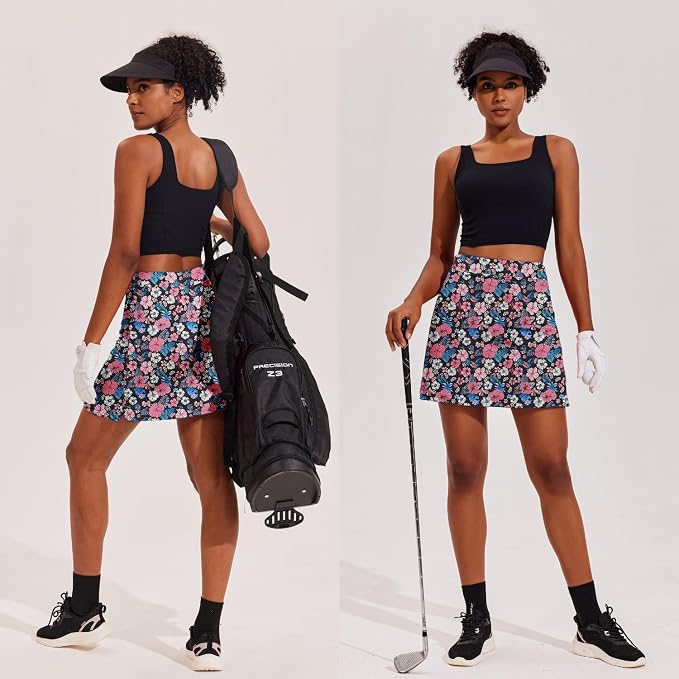 Ekouaer 16" Skorts for Women with Pockets Golf Pickleball Tennis Skirt | Silicone Grippers,2 Inner Pockets,Wide Waist,Side Slit Hem,Breathable,Soft,Lightweight