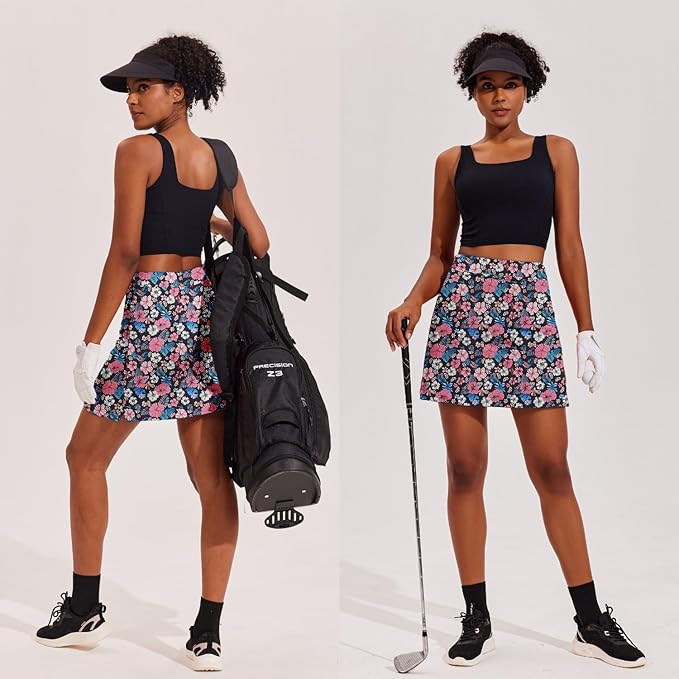 Ekouaer 16" Skorts for Women with Pockets Golf Pickleball Tennis Skirt | Silicone Grippers,2 Inner Pockets,Wide Waist,Side Slit Hem,Breathable,Soft,Lightweight