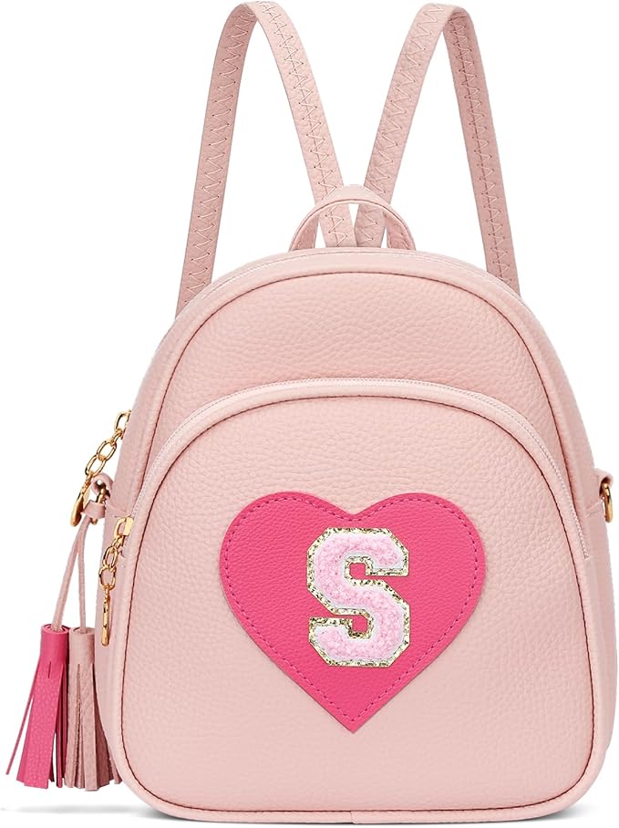 Valentines Day Gifts for Kids Gifts for Girls Little Girl Initial Mini Heart Backpack Purse Crossbody Bag with Tassel，Pink-S