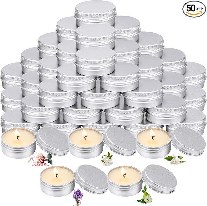 MTLEE 50 Pcs Wedding Scented Candles Gift Travel Tin Candle Aromatherapy Candle for Christmas Winter Baby Shower Favors Wedding Gifts (Rose,Vanilla,Jasmine,Lavender,British Pear)