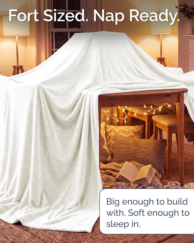 Ultra Soft Fleece Blanket Giant Blanket Size - Flannel Fleece Luxury Blanket - Lightweight for Couch Bed Chair - Thick, Warm and Breathable - All Season Cozy, Ivory