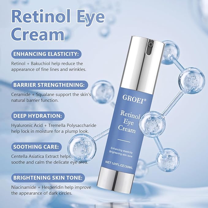Retinol Eye Cream for Dark Circles & Wrinkles -Night Care Eye Cream with Collagen Hyaluronic Acid Effective in 3-4 Weeks to Fight Against Aging, Reduce Puffiness and Bags, All Skin Types