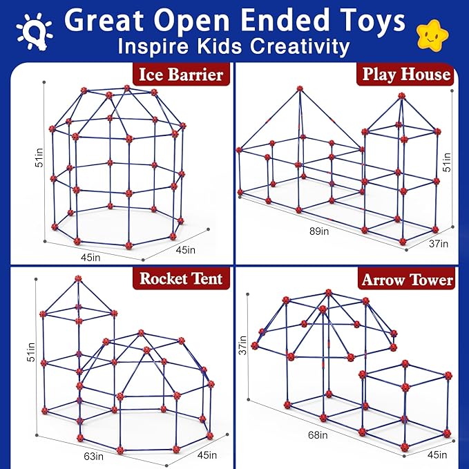 V-Opitos Fort Building Kits for Kids, 140 PCS STEM Construction Toys, Christmas, Birthday Gifts for 4, 5, 6, 7, 8, 9, 10, 11, 12 Years Old Boys & Girls, Indoor & Outdoor Play Tent Activity