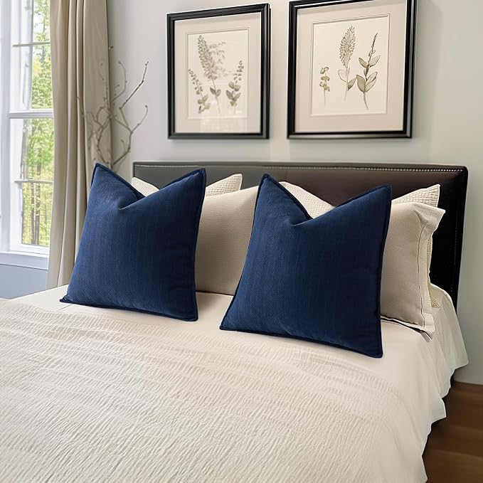 MIULEE Pack of 2 Navy Blue Euro Shams Chenille Pillow Covers 26x26 Inch | Decorative Soft Couch Throw Pillows,Farmhouse Cushion Covers,Elegant Design for Sofa,Bed,Living Room,Summer Decor