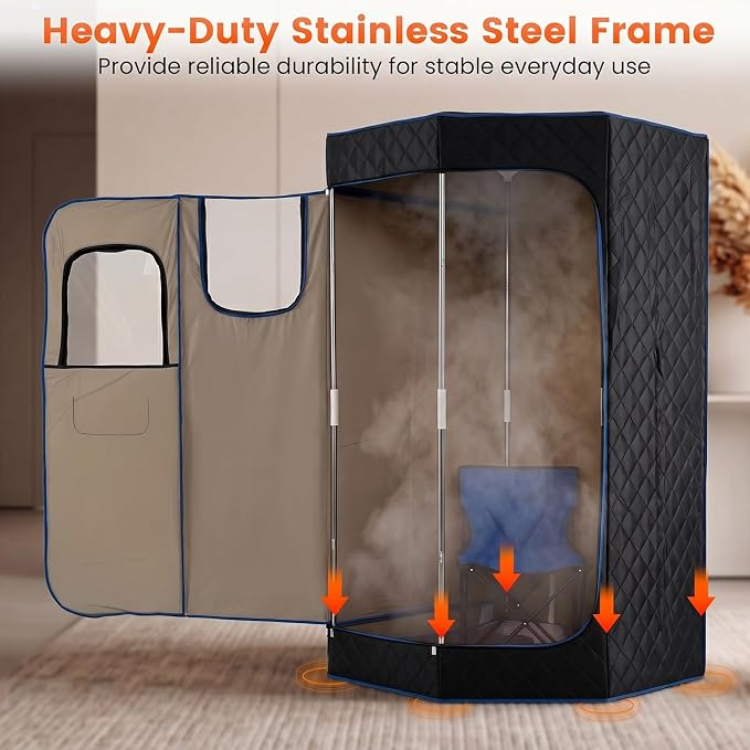Giantex 3L Portable Steam Sauna, Fast-Heat Large Pentagon Sauna Box for Home, 9-Level Remote Control, 99-Min Timer, Folding Chair, Foot Roller, Mat, 35.5" x 35.5" x 71" Sauna Tent (Black)