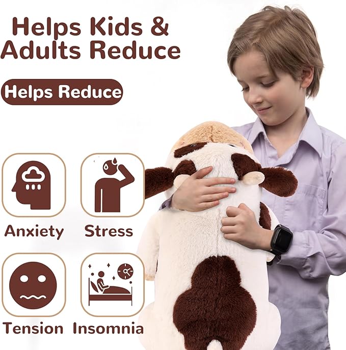 gnomantic Cow Weighted Stuffed Animals - 28 Inch 5 Pounds Weighted Plushies Cow Stuffed Animals - Big Plush Pillow - Cute Plush Toys Gifts for Kids & Adults (28" 5.0 lbs Brown)