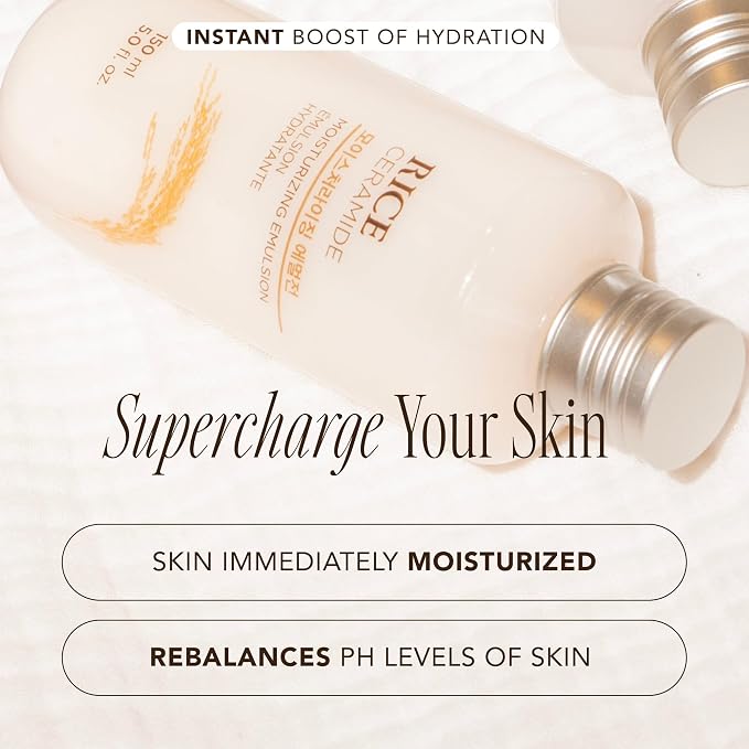 The Face Shop Rice Ceramide Moisturizing Emulsion, Hydrating with Rice Water, Targets Dryness, Strengthens Skin Barrier, Lightweight, Korean Skin Care, 5.0 fl. oz. (Pack of 2)