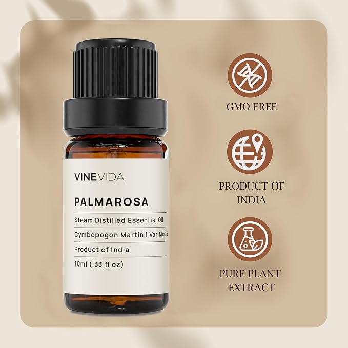 VINEVIDA Palmarosa Essential Oil 10 mL - Undiluted Candle Scent DIY Scents for Candlemaking Soap Making