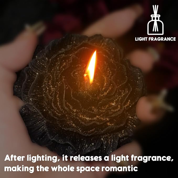 4 Pcs Low Temperature Candles Glitter Black Peony Flower Home Scented Candle Kit Pure Natural Soybean Oil Candle Aromatherapy Romantic Wax Play Candle for Lovers Couples