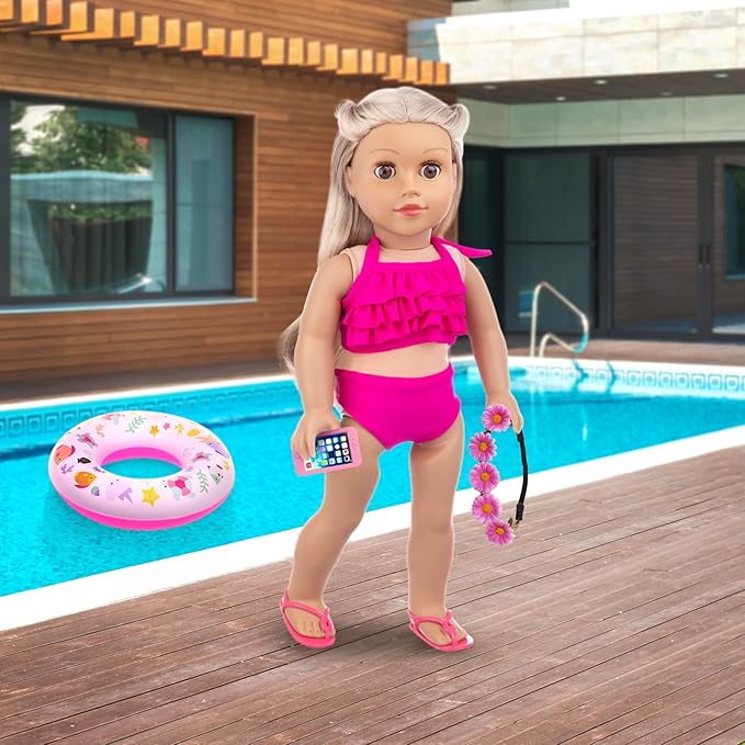 UNICORN ELEMENT 11Pcs 18 Inch Girl Doll Clothes and Accessories Set Including Colorful Mermaid Swimsuits,Mobile Phone,Hairpin,Swimming Circle