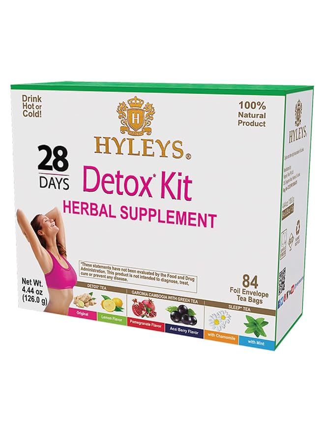 Hyleys Detox Tea for Cleanse – 28 Day Detox Kit with 84 Tea Bags – Garcinia Cambogia, Green Tea, Mint & Chamomile – Supports Weight Loss, Digestion & Sleep