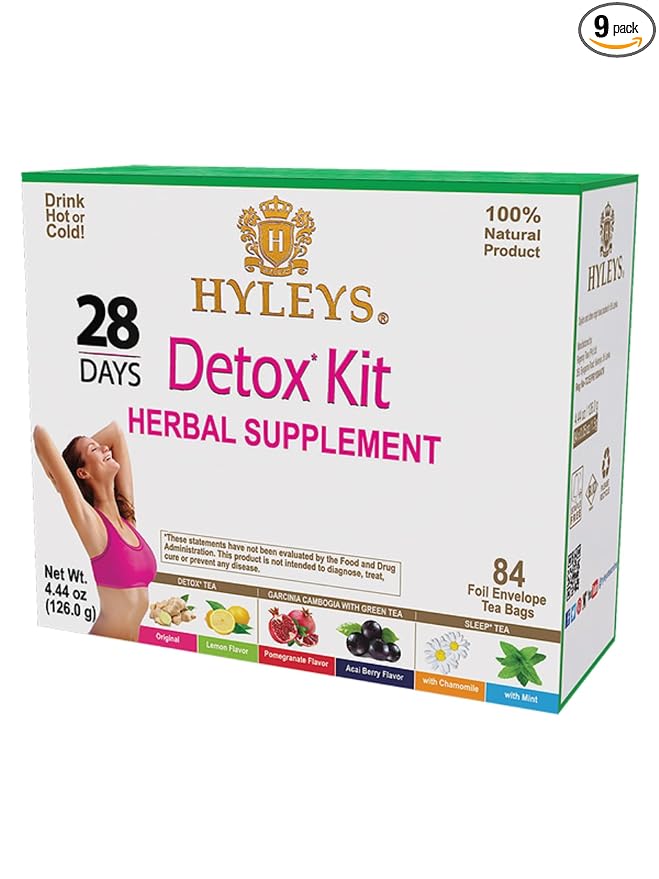 HYLEYS Detox Tea for Cleanse – 28 Day Detox Kit with 84 Tea Bags – Garcinia Cambogia, Green Tea, Mint & Chamomile – Supports Weight Loss, Digestion & Sleep (9 Pack - 756 Tea Bags Total)