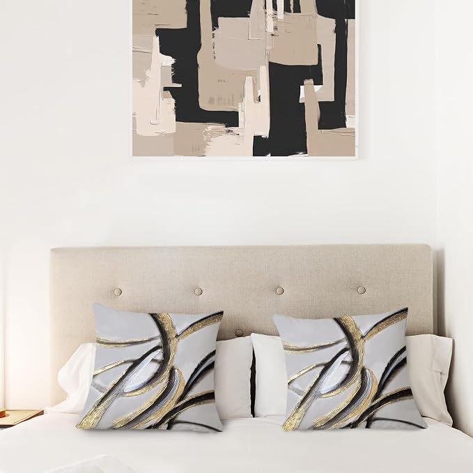 Black Gold Pillow Covers, Abstract Black and Gold Pillow Covers 18x18 Set of 2, Modern Boho Home Decor, Black and Gold Pillows Decorative Throw Pillows for Couch Living Room Bedroom