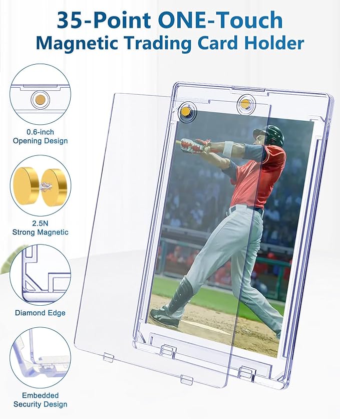50ct Magnetic Card Holders: 35pt One Touch Card Holder for Trading Cards, U-V Protection Hard Cards Sleeves Case for Sports Game, Football, Baseball