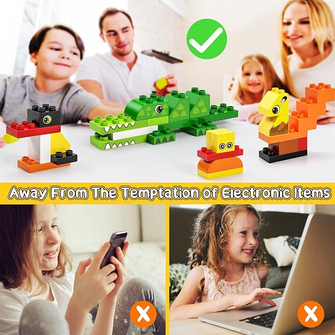 burgkidz Educational Toy Classic Big Size Bricks Building Blocks, Large Compatible Animal Building Bricks with Reusable Storage Bucket Gift for Boy Girl Ages 3+