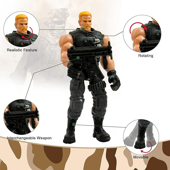Army Men Action Figures, Soldiers Toys Army Men Set for Boys 4-7,Army Men Action Figures Military Playset Toy with Weapon for Toddler Age 3+