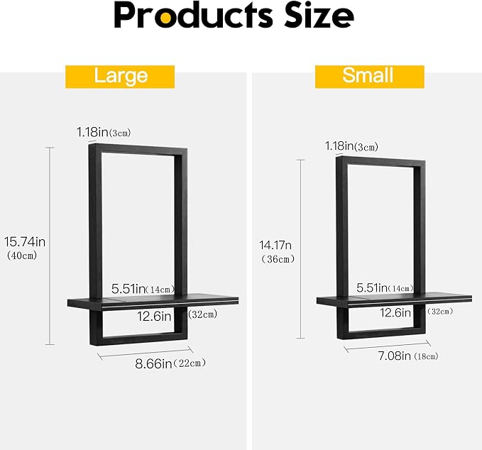 Floating Shelves for Wall,Decorative Wall Shelves Black,Plants Shelf Framed | Square Wall Decor,Art Sconces Artificial Vases Hanging Storage Shelf for Bathroom Living Room Modern Elegant,Wood,L+S