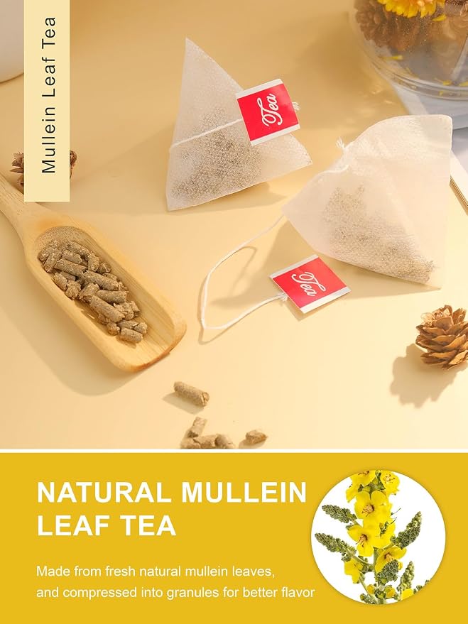 TeeLux Mullein Leaf Tea Bags, 3g/Bag, 30 Count, Natural Mullein Leaves, Caffeine Free, Biodegradable Corn Fiber Pyramid Tea Bags