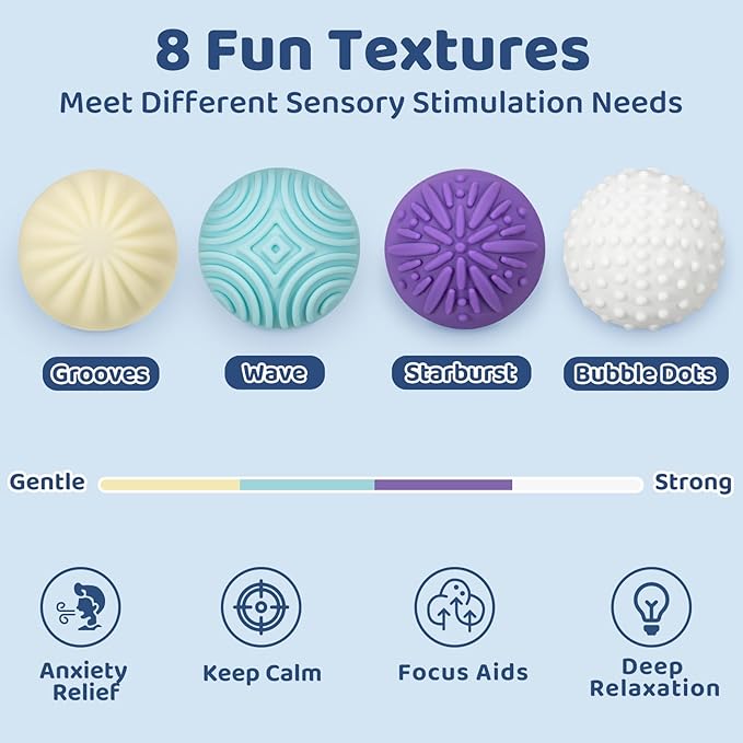 Magnetic Sensory Fidget Balls – 4-Pack Silicone Weighted Stress Relief Toys for Adults & Teens – Quiet, Textured Magnet Fidgets for ADHD, Autism & Anxiety – Gift for Desk, Travel & Office