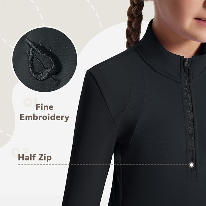 baleaf Girls Long Sleeve Shirts Fleece Jacket Fall Half Zip Pullover Kids Sweatshirts Athletic Thermal Coat