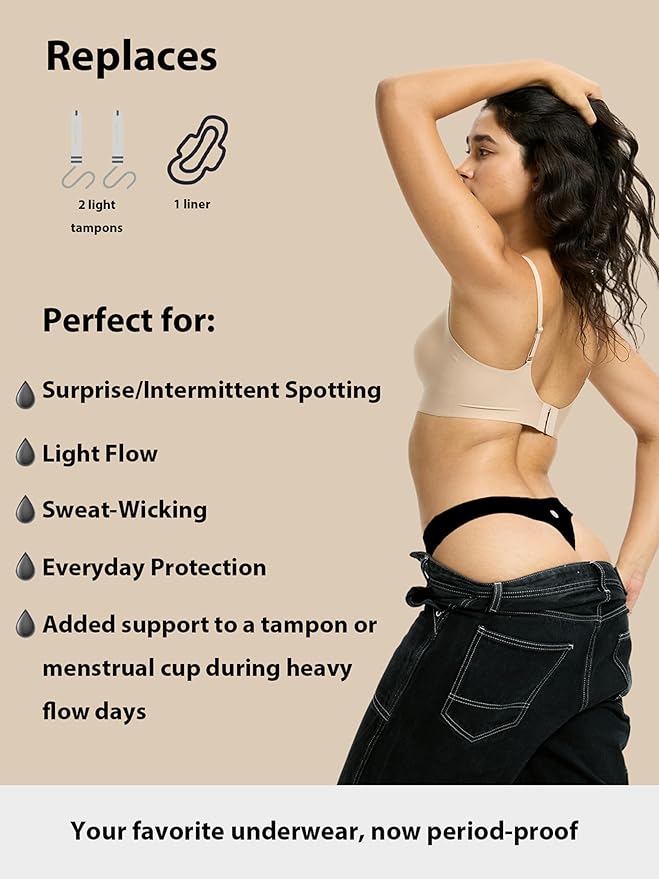 Seamless Thong Period Underwear for Women Teens Light Flow Moisture Wicking Side Leak Prevention Panties 3 Pack