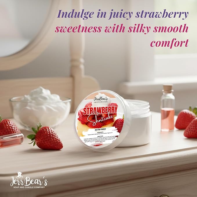 Strawberry Shortcake Dusting Powder for Women 4oz Jar | Talc Free Body Formula, Soft Scented Skin Care, Gentle Powder for Daily Freshness, Includes Puff Application