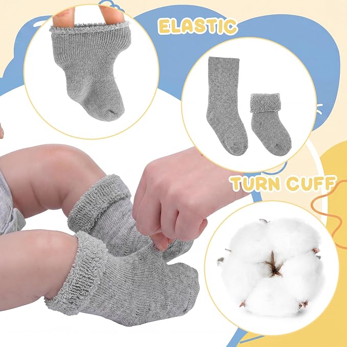 Twistover 10 Pairs Preemie Baby Terry Cotton Turn Cuff Socks for Newborn Girls Boys - Nicu