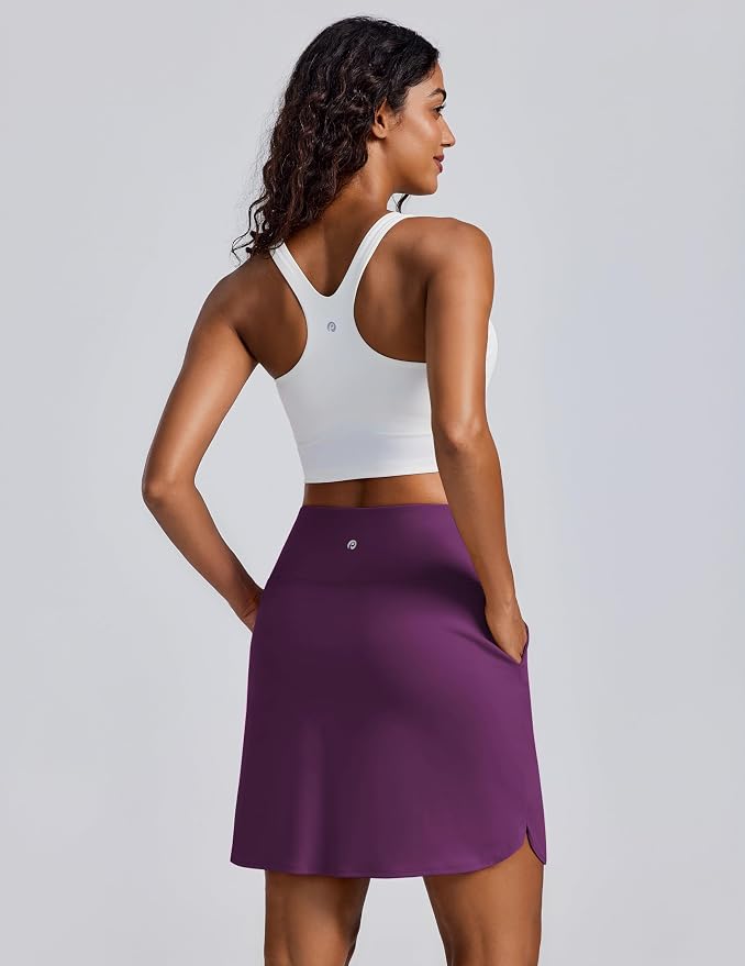 PINSPARK 18" Skorts for Woman Above Knee Length Golf Skirts 3 Pockets | High Waist, Built in Shorts, UV Protection, 4-Way Stretch, Soft, Dolphin Hem, Athletic, Tennis, Pickleabll, Casual
