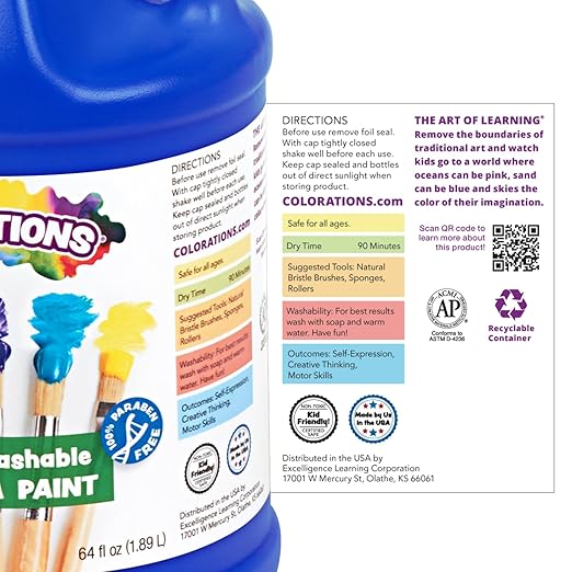 Colorations Paraben-Free Simply Washable Tempera Paint for Kids - 1/2 Gallon Value Size, Vibrant Blue. Non-Toxic and Made in The USA