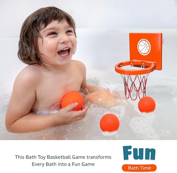 Bath Toys - Bathtub Basketball Hoop for Toddlers Kids | Suction Cups Baby Mini Basketball Hoop with 4 Soft Balls | Fun Bath Toy for Boys and Girls