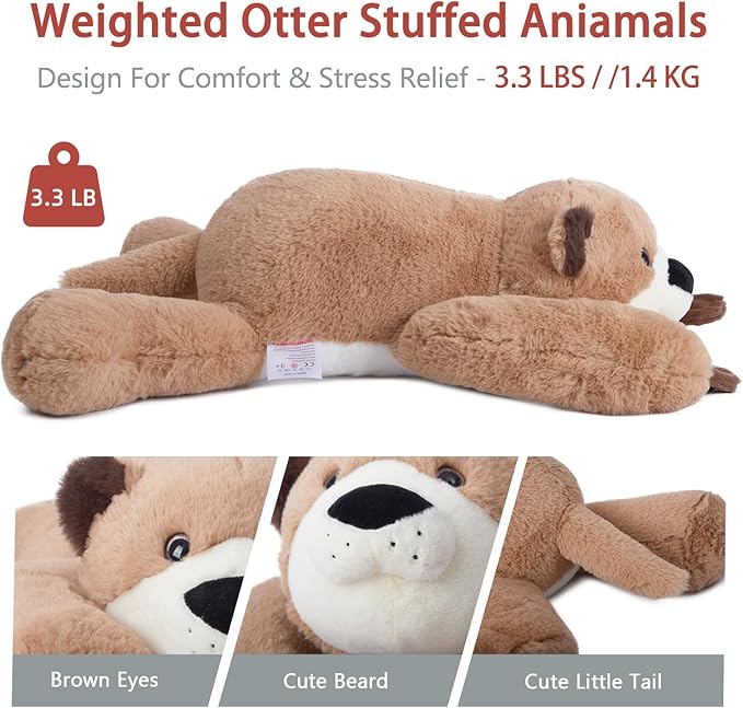 Niuniu Daddy 20" | 3.3 Pound Otter Weighted Stuffed Animals for Kids Adults, Soft Otter Plush Animal Calming Toys for Sleeping, Cute Body Pillow for Presents Birthday Christmas Holiday Easter Gifts