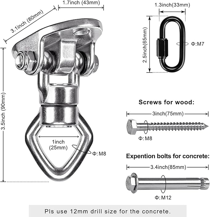Swing Hanger Ceiling Mount with Double Bearing Hanging Chair Hanger 900 LB Capacity Stainless Steel Hammock Hardware 360° Swing Hook for Aerial Silks, Punching Bag, Hanging Chair, Gymnast Ring