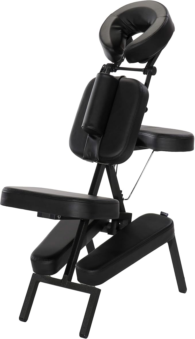 Master Massage Apollo Extra Large Size Portable Massage Chair-Lightweight Aluminum Tattoo Foldable-Sitting Posture Folding Massage Chair-with Larger Cushions and Wheels Bag-in Black