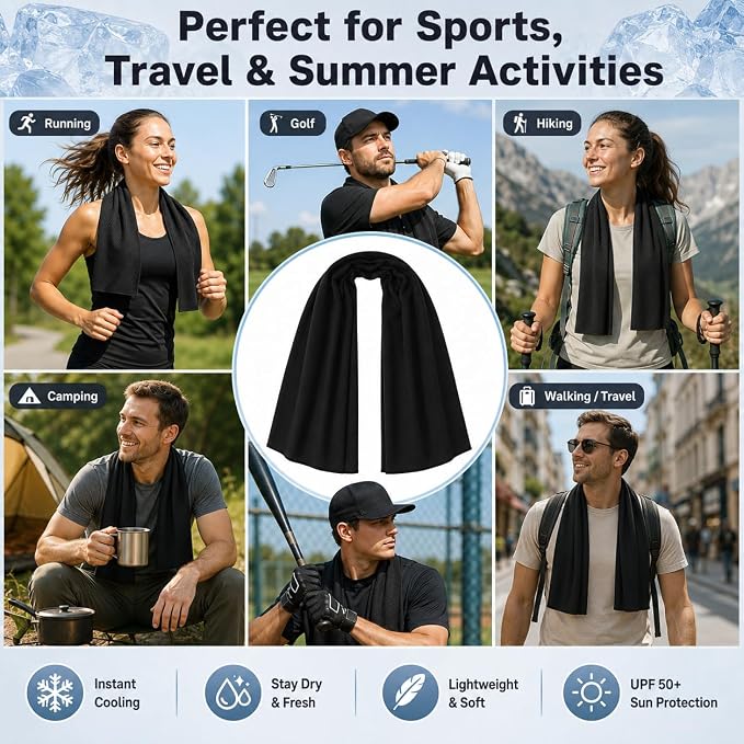 Cooling Towels 43.3" x 15.7" - Ice Towel, Sweat Towel, Cooling Towels for Neck & Face & Cooling Neck Wraps for Summer Heat - Neck Cooler for Quick Cool Down for Gym, Running, Golf, Yoga & Sports