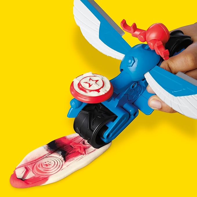 Play-Doh Marvel Captain America Moto-Slicer Playset with Bendy Action Figure, 3 Accessories, Imagination Toys for Kids 4 Years & Up