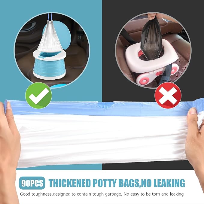 Portable Potty for Toddler Travel Foldable Potty Seat for Toddler Training Toilet for Kids Boys Girls Car Potty On The Go Potty Travel Potty Chair for Camping Park Indoor/Outdoor -105PCS Cleaning Bags
