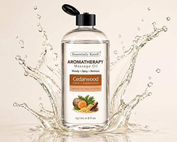Aromatherapy Massage Oil – Cedarwood, Clove & Frankincense with Fractionated Coconut Oil, Lightweight Non-Greasy, Very Long-Lasting Glide and Excellent Slip, 100% Natural, 8 FL Oz